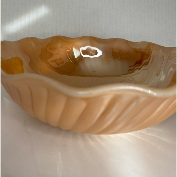 Vtg Fire King Peach Lustreware Bowl Iridescent Swirls Ruffled Edges - Picture 5 of 9